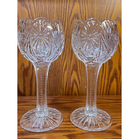Vintage Clear Pressed Glass Goblets With Starburst Design  Set Of 2 - Picture 8 of 9